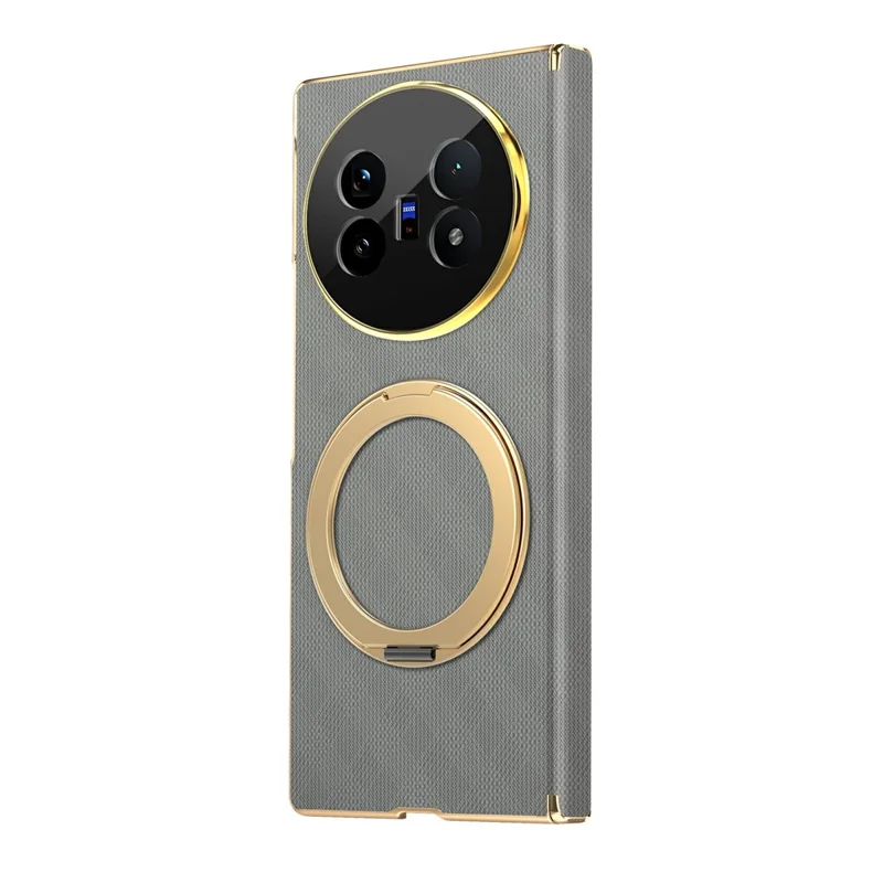 For vivo X Fold5 5G Case Magnetic Kickstand Leather + PC Dual-Axis Hinge Protection Phone Cover - Grey