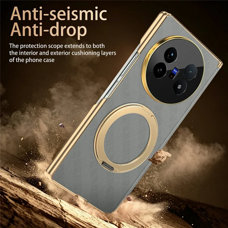 For vivo X Fold5 5G Case Magnetic Kickstand Leather + PC Dual-Axis Hinge Protection Phone Cover - Grey