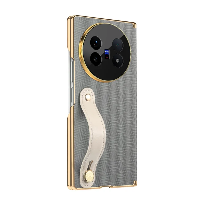For vivo X Fold5 5G Case with Wristband PU Leather + PC Dual-Axis Hinge Protection Phone Cover - Grey