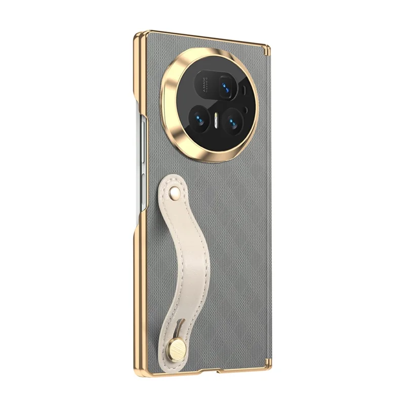 Für Honor Magic V5 5G Hülle mit Handschlaufe aus PU-Leder + PC Dual-Achsen-Scharnier-Schutz Telefonabdeckung - Grau