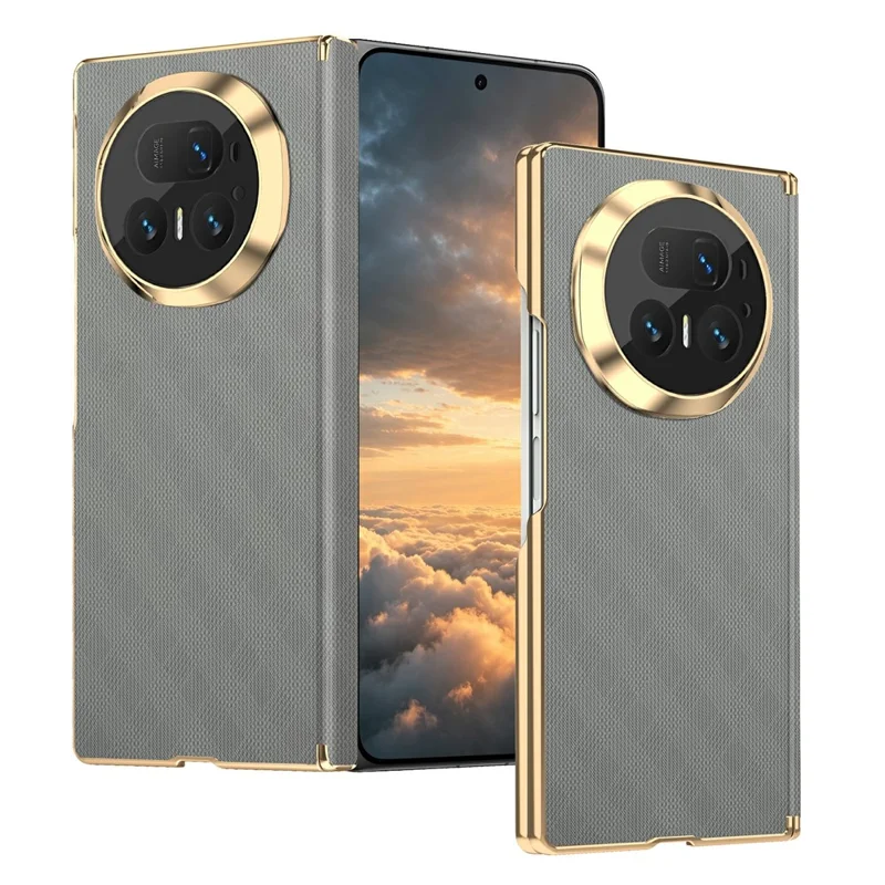 Магнитный чехол для Honor Magic V5 5G с защитой шарнира двойной оси, сетчатый узор, кожаный чехол с задней панелью из поликарбоната - Серый