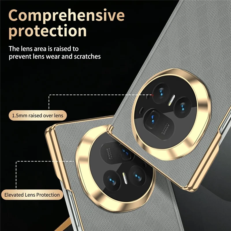 Магнитный чехол для Honor Magic V5 5G с защитой шарнира двойной оси, сетчатый узор, кожаный чехол с задней панелью из поликарбоната - Серый