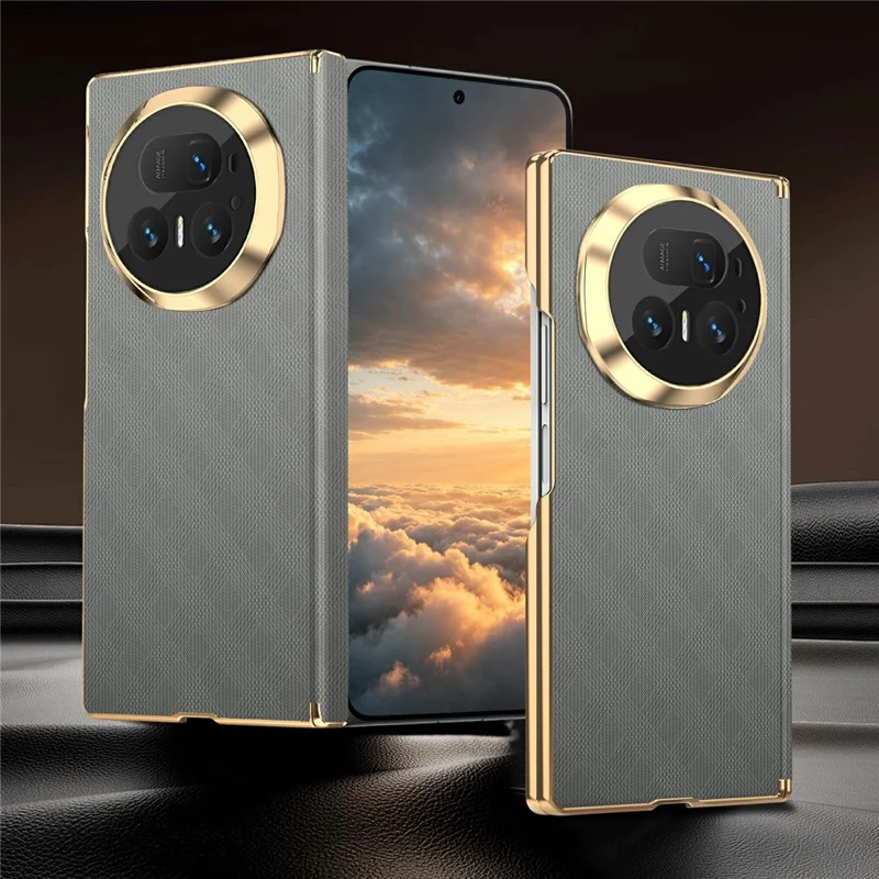 Магнитный чехол для Honor Magic V5 5G с защитой шарнира двойной оси, сетчатый узор, кожаный чехол с задней панелью из поликарбоната - Серый