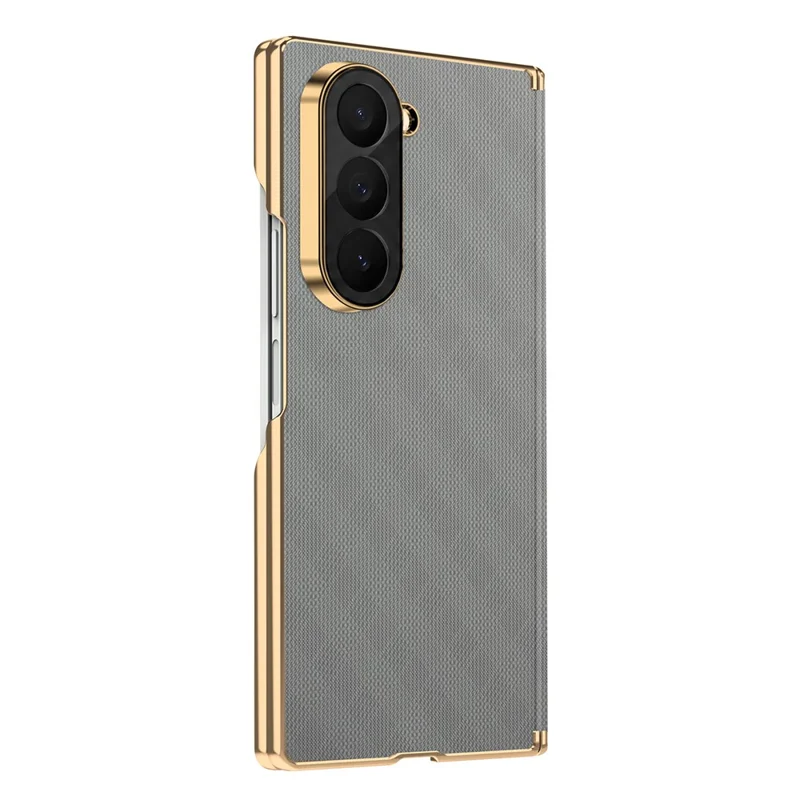 For Samsung Galaxy Z Fold6 5G Magnetic Case Dual-Axis Hinge Protection Grid Pattern Leather + PC Phone Back Cover - Grey