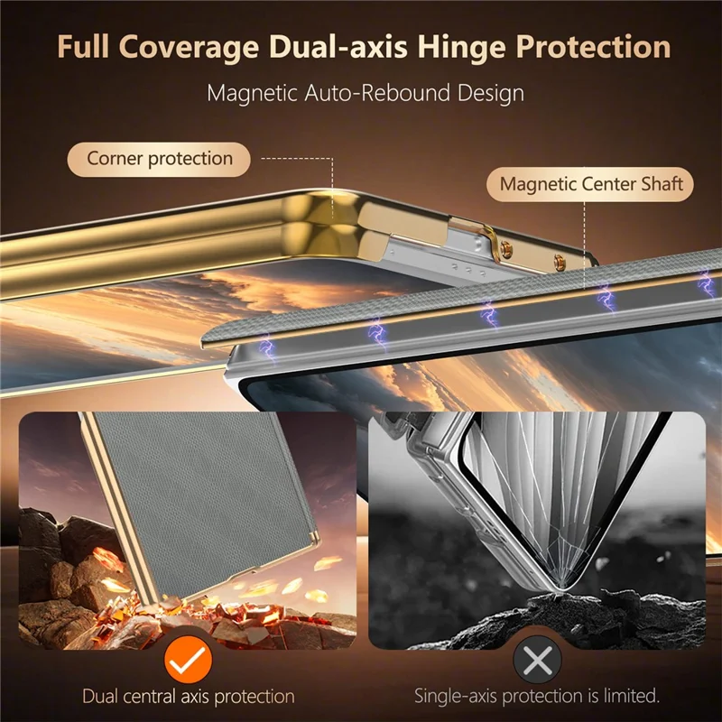For Samsung Galaxy Z Fold6 5G Magnetic Case Dual-Axis Hinge Protection Grid Pattern Leather + PC Phone Back Cover - Grey