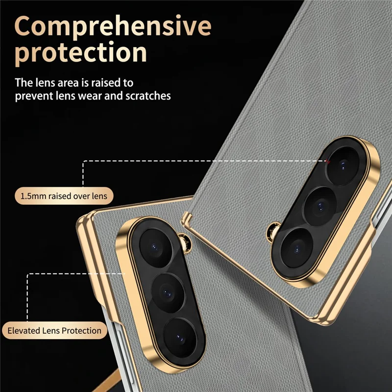 For Samsung Galaxy Z Fold6 5G Magnetic Case Dual-Axis Hinge Protection Grid Pattern Leather + PC Phone Back Cover - Grey