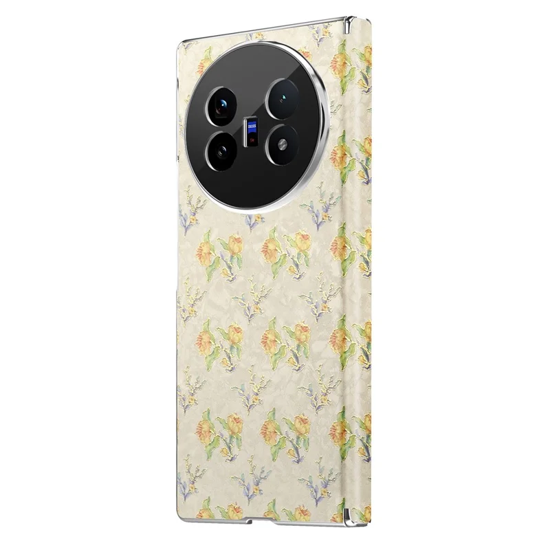 For vivo X Fold5 5G Magnetic Case Floral Pattern Leather Dual-Axis Hinge Shockproof Phone Cover - Apricot