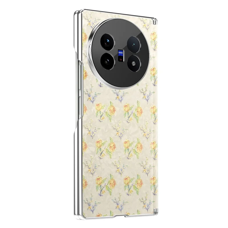 For vivo X Fold5 5G Magnetic Case Floral Pattern Leather Dual-Axis Hinge Shockproof Phone Cover - Apricot