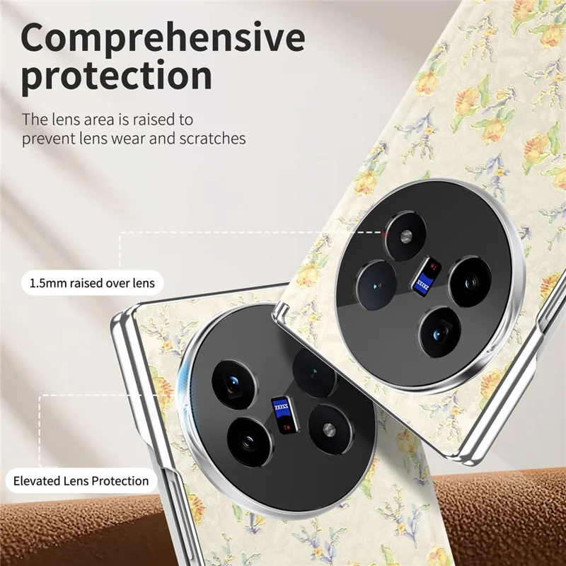 For vivo X Fold5 5G Magnetic Case Floral Pattern Leather Dual-Axis Hinge Shockproof Phone Cover - Apricot