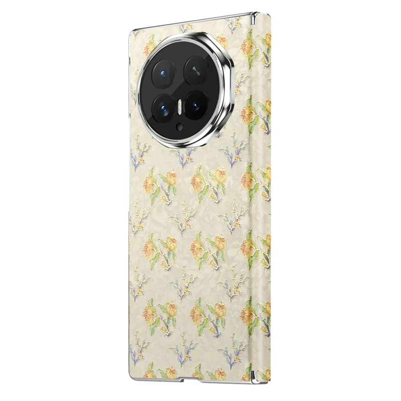 Capa Magnética para Honor Magic V6 5G com Padrão Floral em Pele, Dobradiça de Eixo Duplo, Capa de Telemóvel Resistente a Choques - Avelã