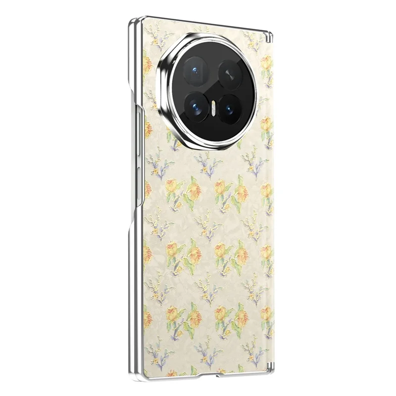 Capa Magnética para Honor Magic V6 5G com Padrão Floral em Pele, Dobradiça de Eixo Duplo, Capa de Telemóvel Resistente a Choques - Avelã