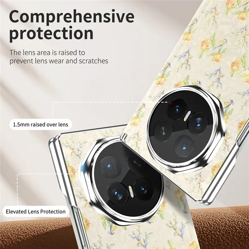 Capa Magnética para Honor Magic V6 5G com Padrão Floral em Pele, Dobradiça de Eixo Duplo, Capa de Telemóvel Resistente a Choques - Avelã