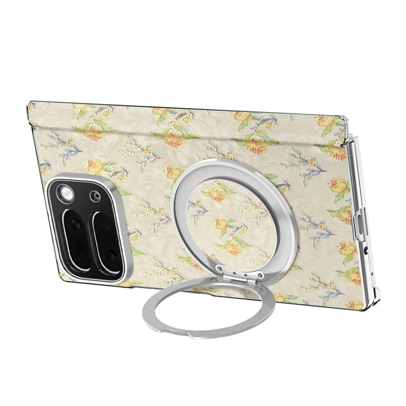 Voor Google Pixel 10 Pro Fold hoesje draaiende standaard Bloemenpatroon Leer + PC beschermhoes - Beige