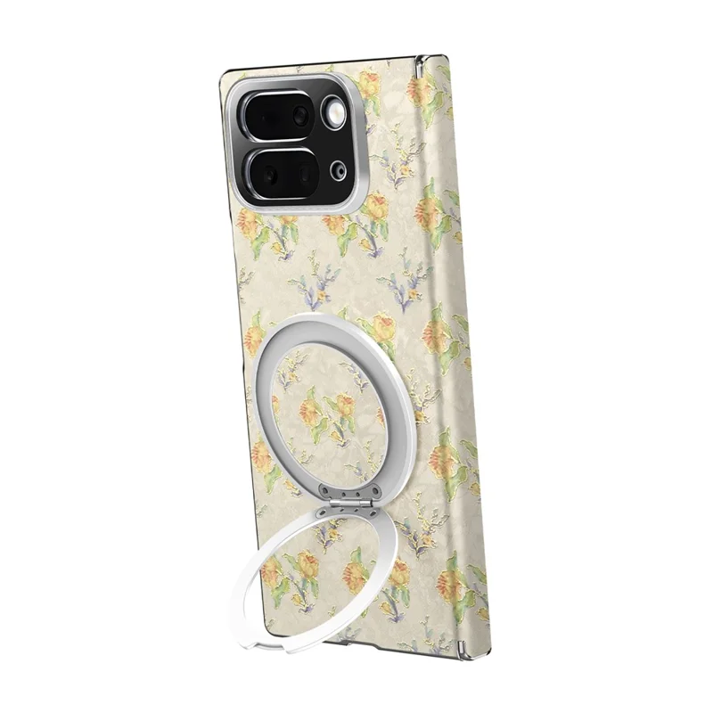 Voor Google Pixel 10 Pro Fold hoesje draaiende standaard Bloemenpatroon Leer + PC beschermhoes - Beige