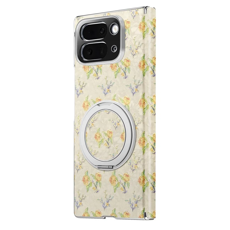 Voor Google Pixel 10 Pro Fold hoesje draaiende standaard Bloemenpatroon Leer + PC beschermhoes - Beige