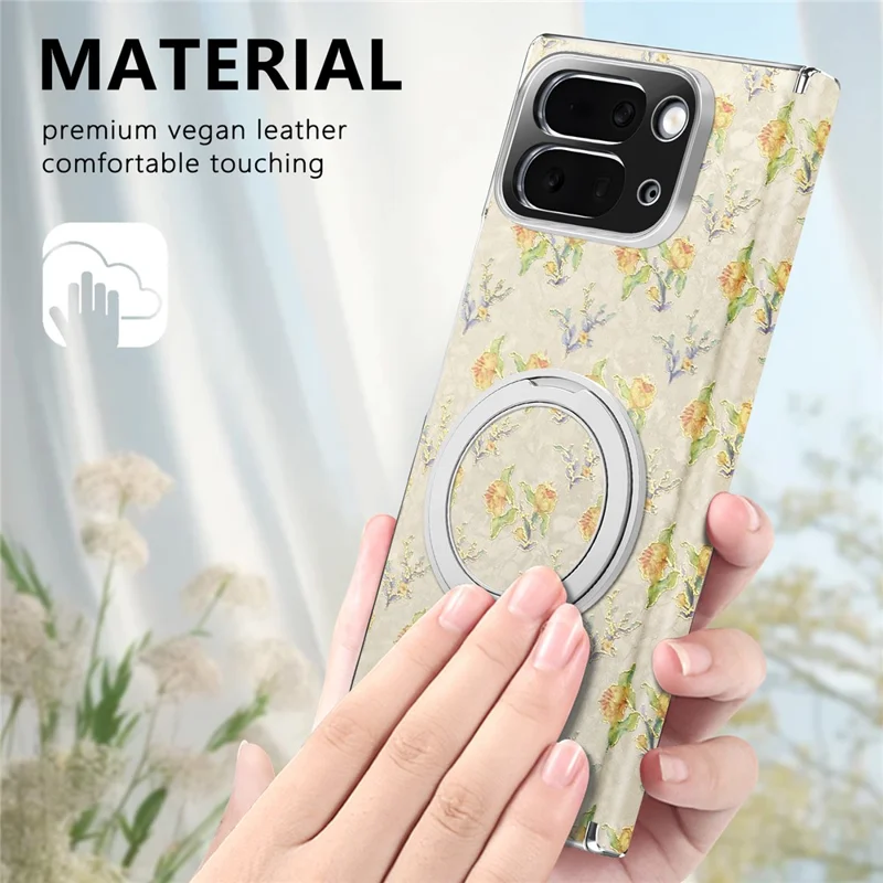 Voor Google Pixel 10 Pro Fold hoesje draaiende standaard Bloemenpatroon Leer + PC beschermhoes - Beige