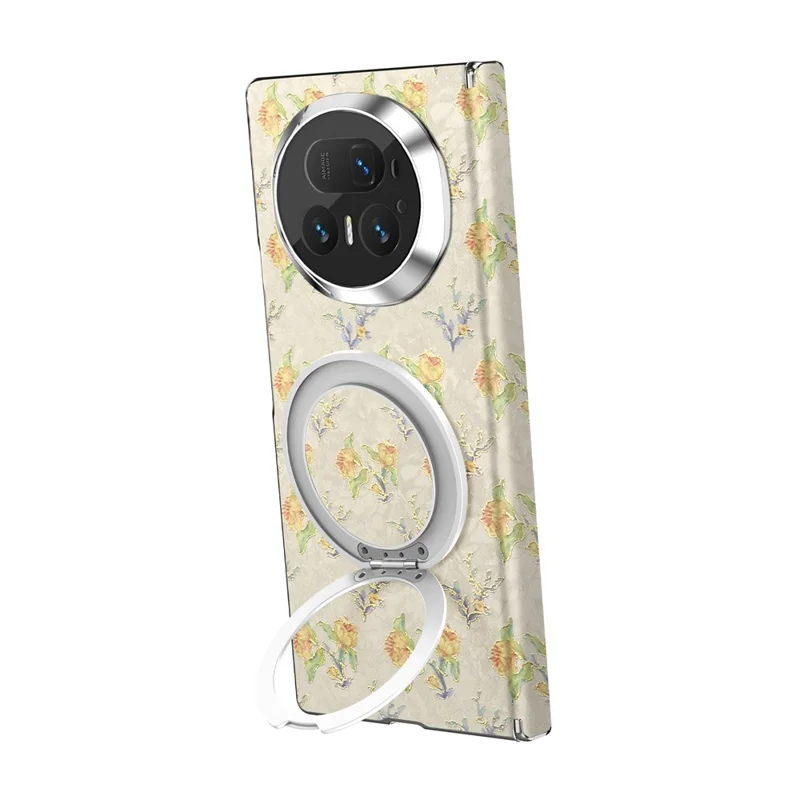 Coque pour Honor Magic V5 5G, Support Rotatif, Motif Floral, Cuir + PC, Étui de Protection - Beige