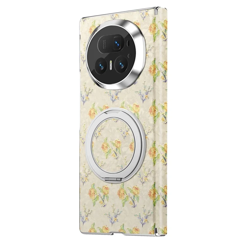 Coque pour Honor Magic V5 5G, Support Rotatif, Motif Floral, Cuir + PC, Étui de Protection - Beige