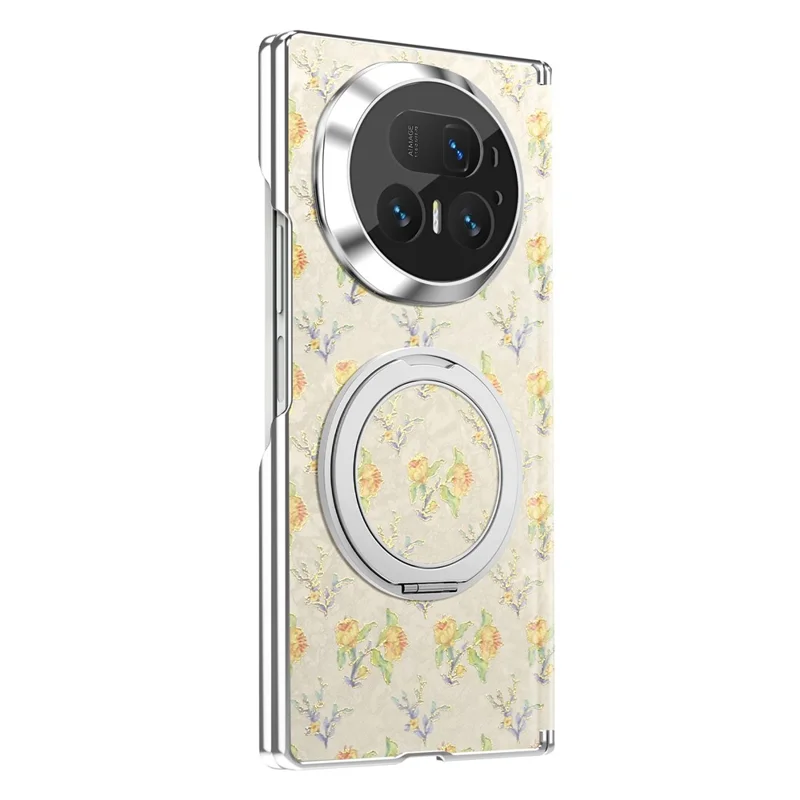 Coque pour Honor Magic V5 5G, Support Rotatif, Motif Floral, Cuir + PC, Étui de Protection - Beige
