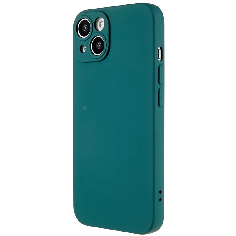 For iPhone 14 Plus Precise Cutout Camera Protection Phone Case Liquid Silicone Texture Soft TPU Arc Edge 2.0mm Thick Shockproof Cover - Midnight Green