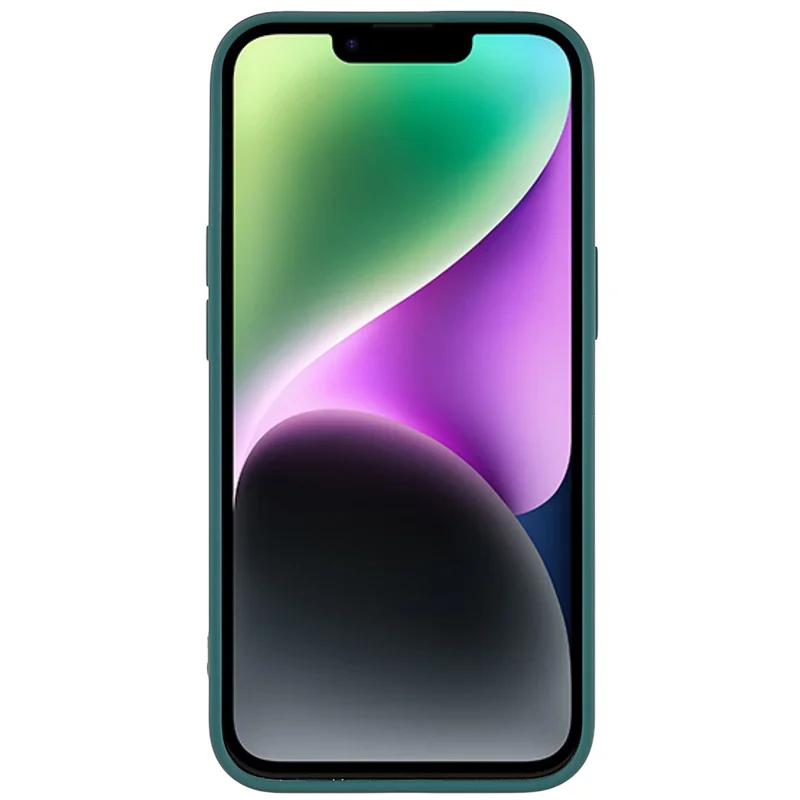 For iPhone 14 Plus Precise Cutout Camera Protection Phone Case Liquid Silicone Texture Soft TPU Arc Edge 2.0mm Thick Shockproof Cover - Midnight Green