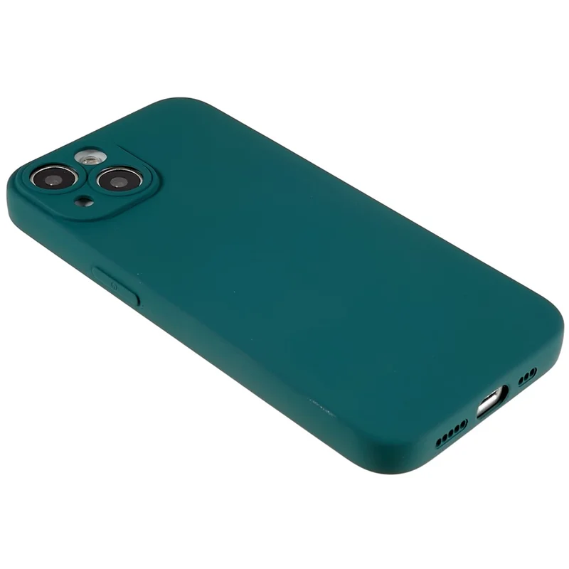 For iPhone 14 Plus Precise Cutout Camera Protection Phone Case Liquid Silicone Texture Soft TPU Arc Edge 2.0mm Thick Shockproof Cover - Midnight Green
