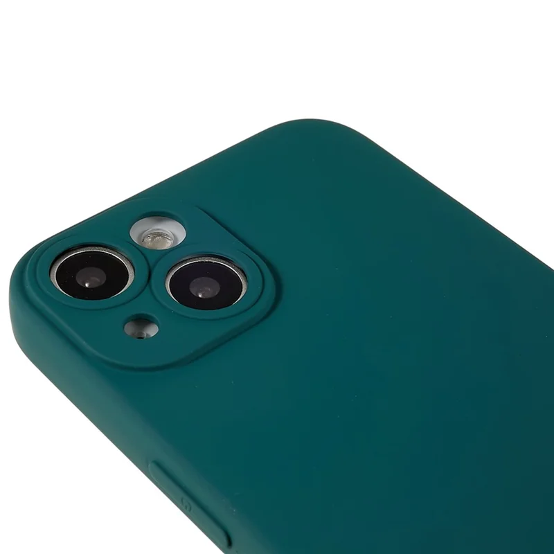 For iPhone 14 Plus Precise Cutout Camera Protection Phone Case Liquid Silicone Texture Soft TPU Arc Edge 2.0mm Thick Shockproof Cover - Midnight Green