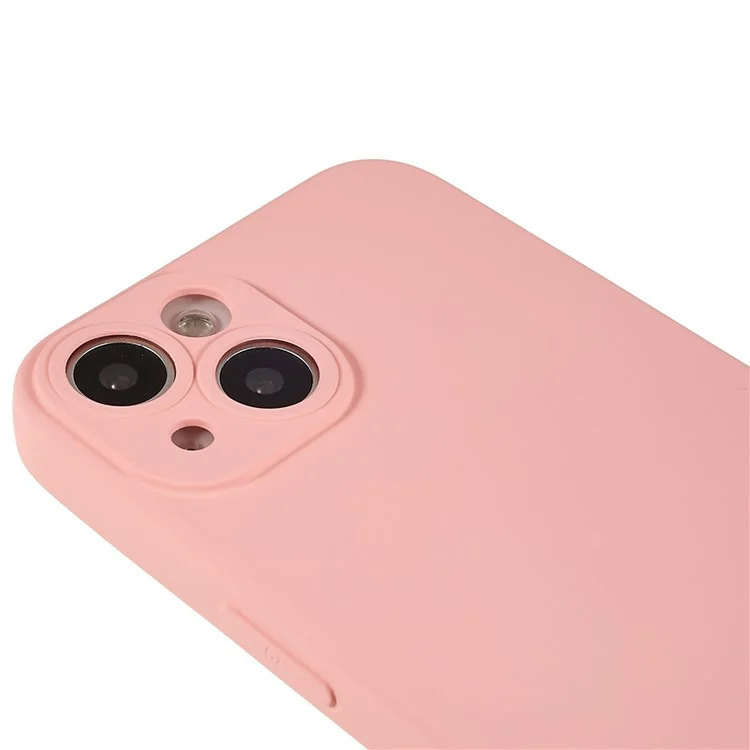 For iPhone 14 Plus Precise Cutout Camera Protection Phone Case Liquid Silicone Texture Soft TPU Arc Edge 2.0mm Thick Shockproof Cover - Pink