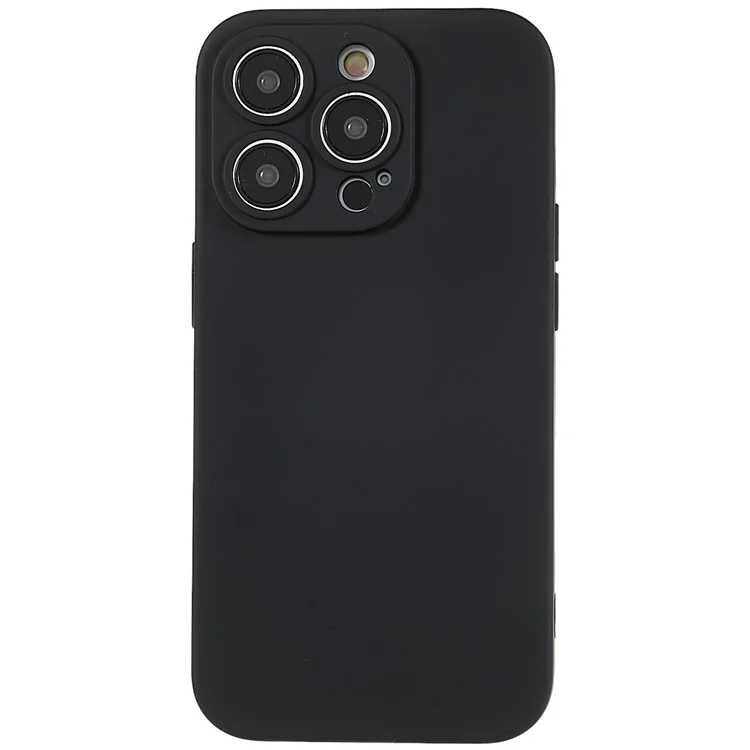 For iPhone 14 Pro Max Precise Cutout Liquid Silicone Texture Back Case Arc Edge  2.0mm Thick TPU Anti-Scratch Phone Cover - Black