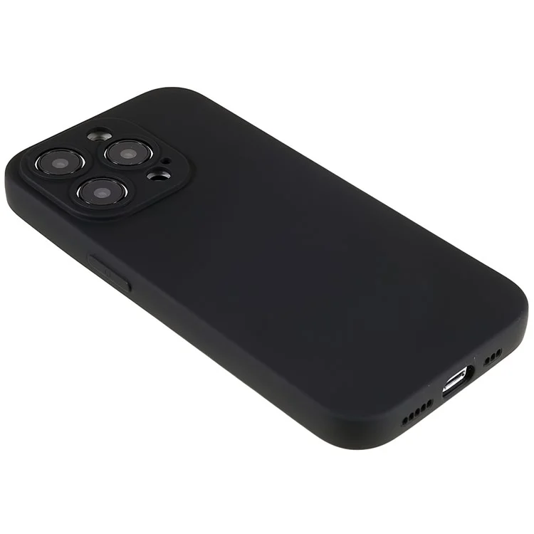 For iPhone 14 Pro Max Precise Cutout Liquid Silicone Texture Back Case Arc Edge  2.0mm Thick TPU Anti-Scratch Phone Cover - Black