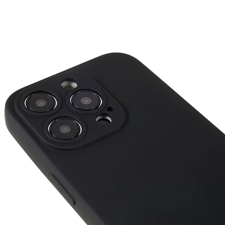 For iPhone 14 Pro Max Precise Cutout Liquid Silicone Texture Back Case Arc Edge  2.0mm Thick TPU Anti-Scratch Phone Cover - Black
