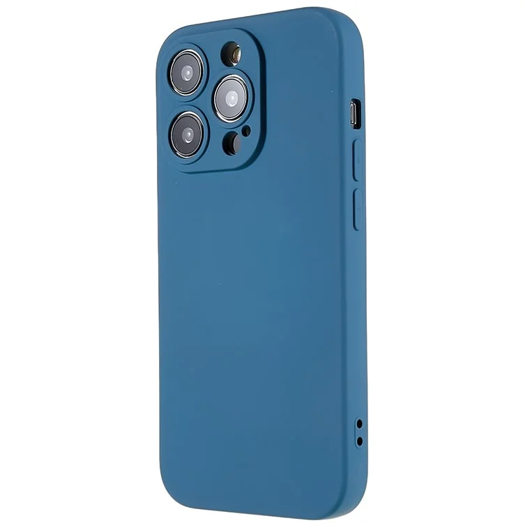 Para iPhone 14 Pro Max Precise Cutout Liquid Silicone Texture Back Case Arc Edge 2.0mm Thick TPU Anti-Scratch Phone Cover - Azul
