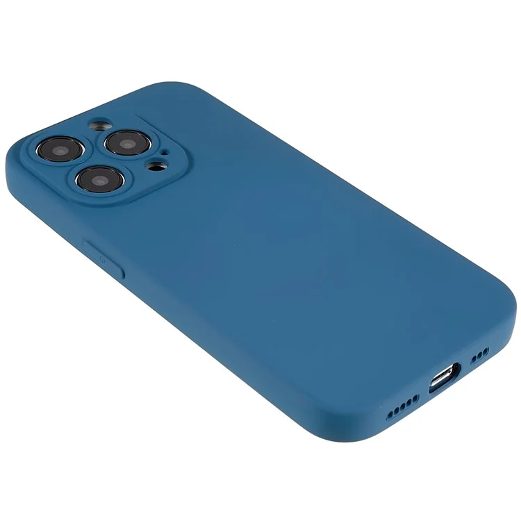 Para iPhone 14 Pro Max Precise Cutout Liquid Silicone Texture Back Case Arc Edge 2.0mm Thick TPU Anti-Scratch Phone Cover - Azul