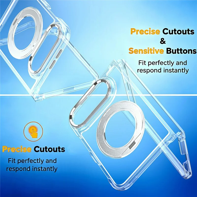 For iPhone Duo Magnetic Case 360-Degree Rotating Kickstand Clear PC Foldable Phone Cover - White