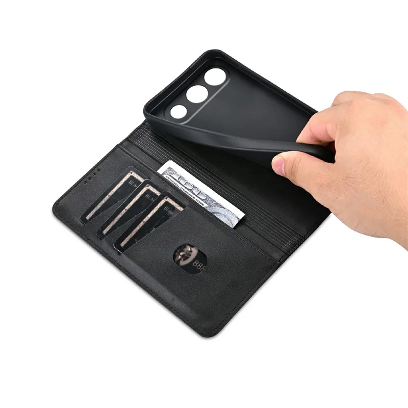 AZNS For Oppo A7 Pro 5G Phone Case Cowhide Texture PU Leather Wallet Phone Cover - Black