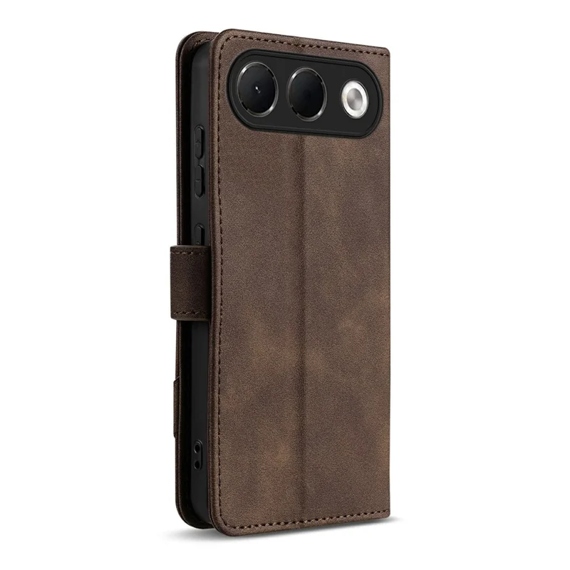 AZNS A2 for Oppo A7 Pro 5G Leather Case with Wrist Strap RFID Blocking Wallet Stand Phone Cover - Brown