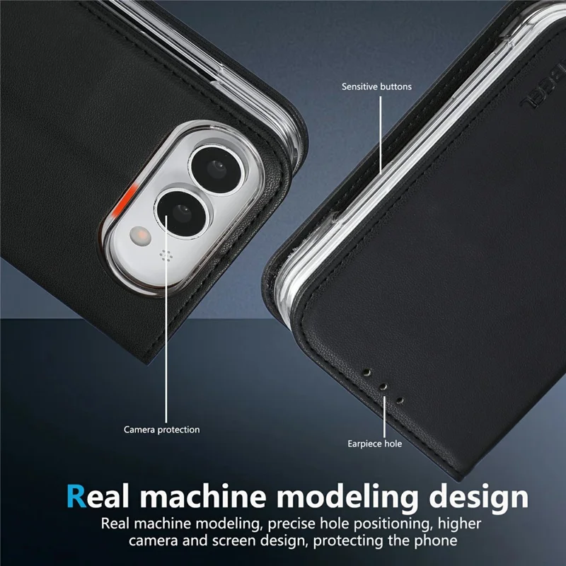 ABEEL for iPhone Duo Phone Case RFID Blocking Leather Flip Cover - Black