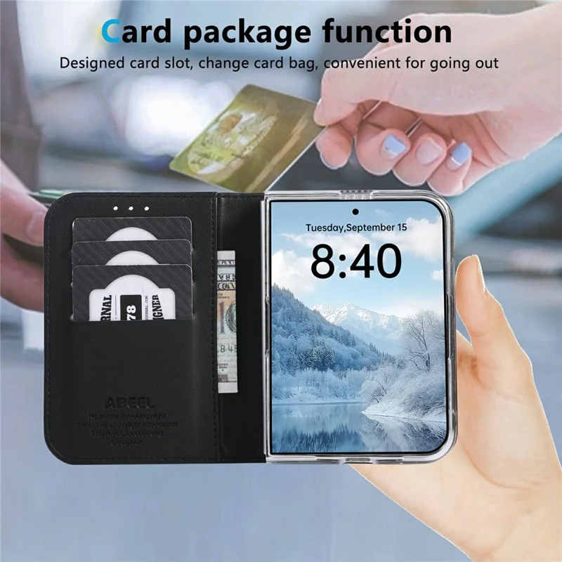 ABEEL for iPhone Duo Phone Case RFID Blocking Leather Flip Cover - Black