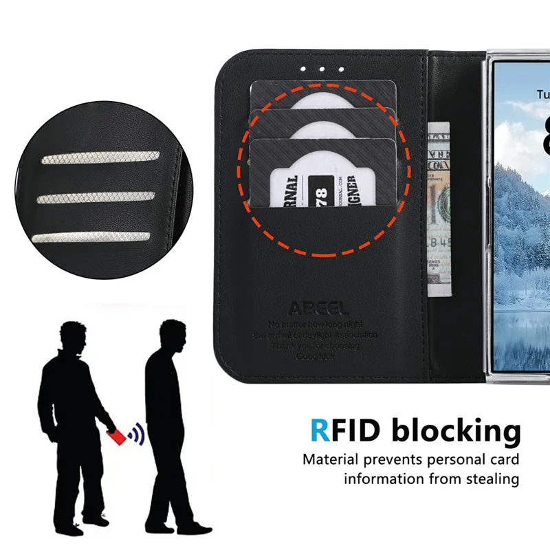 ABEEL for iPhone Duo Phone Case RFID Blocking Leather Flip Cover - Black