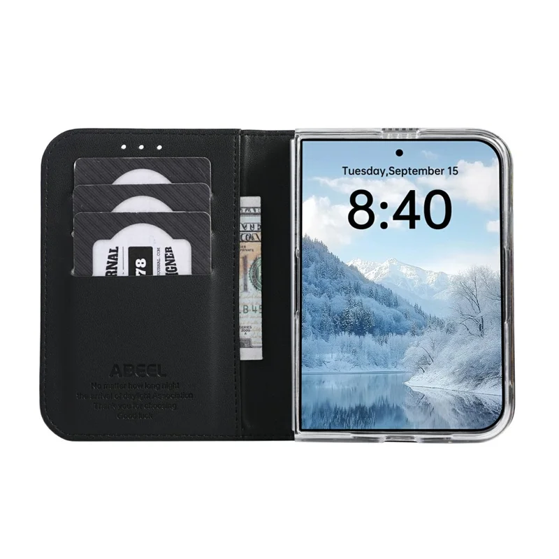ABEEL for iPhone Duo Phone Case RFID Blocking Leather Flip Cover - Black