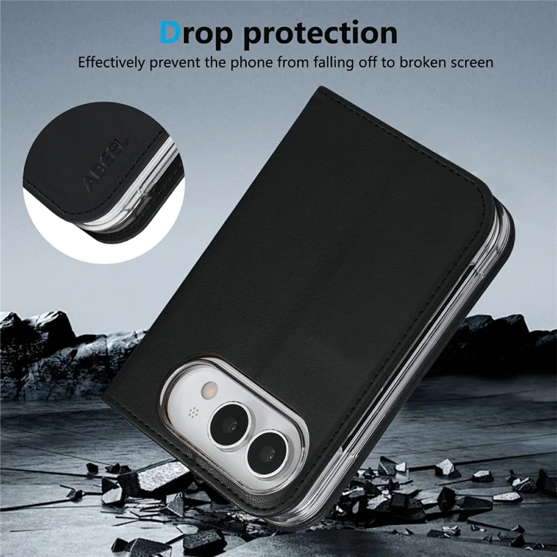 ABEEL for iPhone Duo Phone Case RFID Blocking Leather Flip Cover - Black