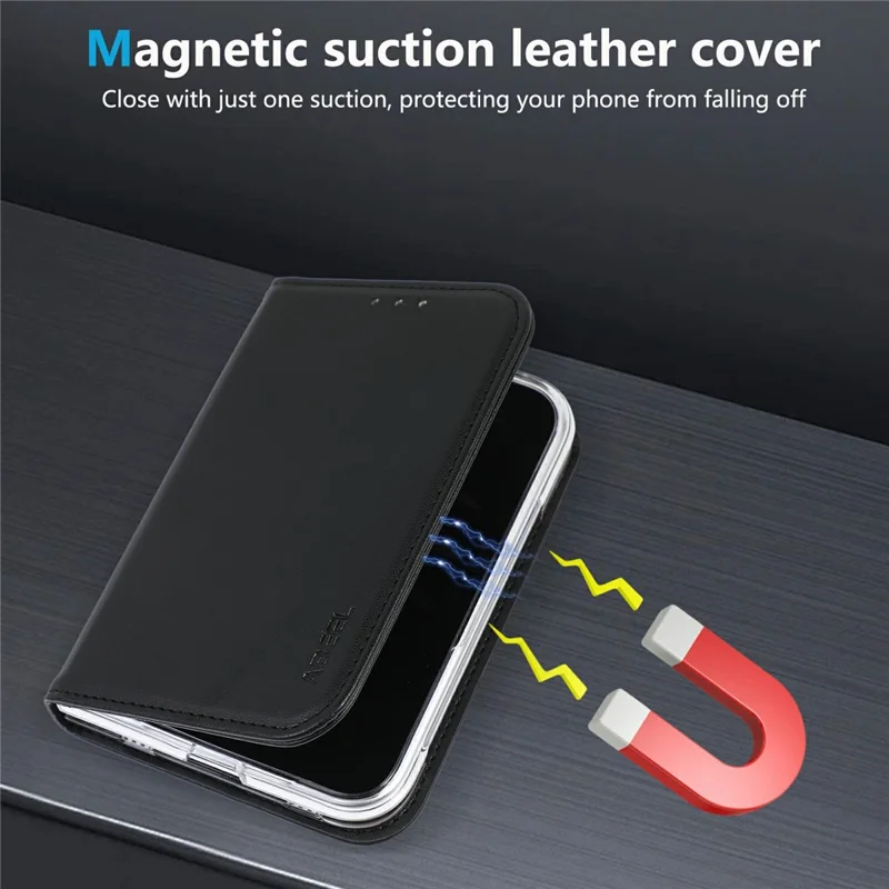ABEEL for iPhone Duo Phone Case RFID Blocking Leather Flip Cover - Black