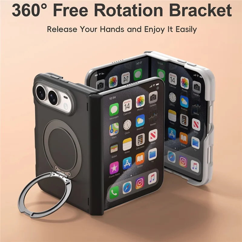 For iPhone Duo Case Rotationsmagnetisk kickstand gennemsigtig matte dæksel i PC + TPU - Sort
