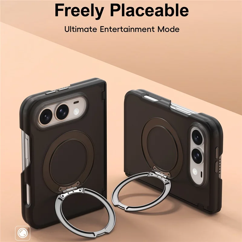 For iPhone Duo Case Rotationsmagnetisk kickstand gennemsigtig matte dæksel i PC + TPU - Sort