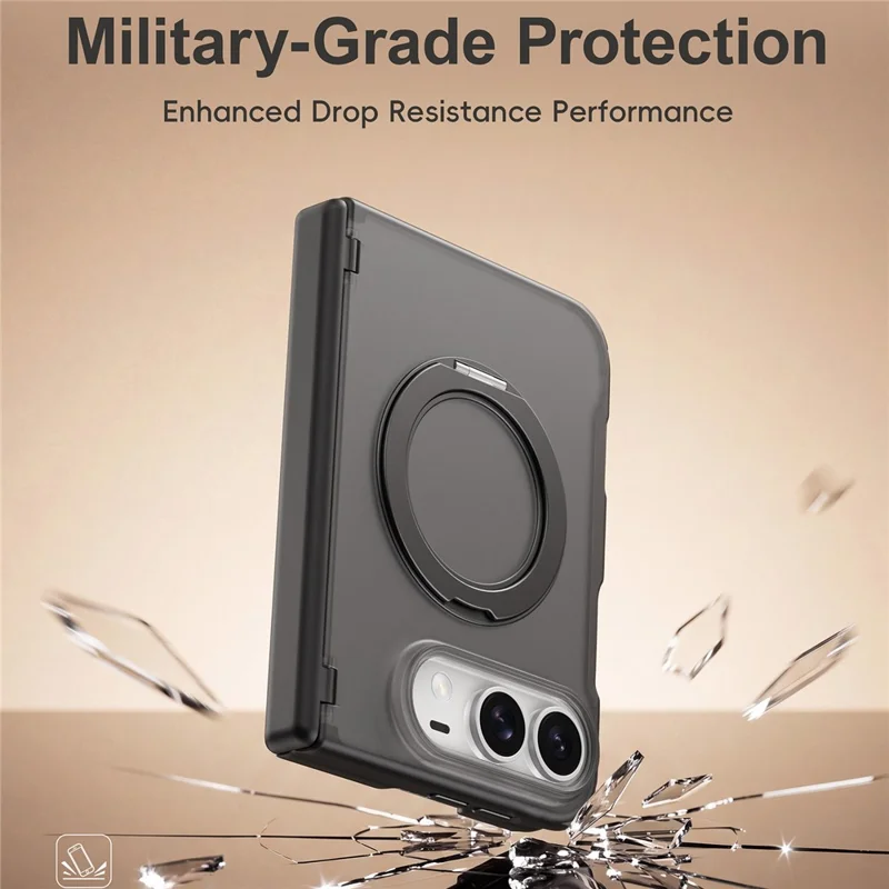 For iPhone Duo Case Rotationsmagnetisk kickstand gennemsigtig matte dæksel i PC + TPU - Sort