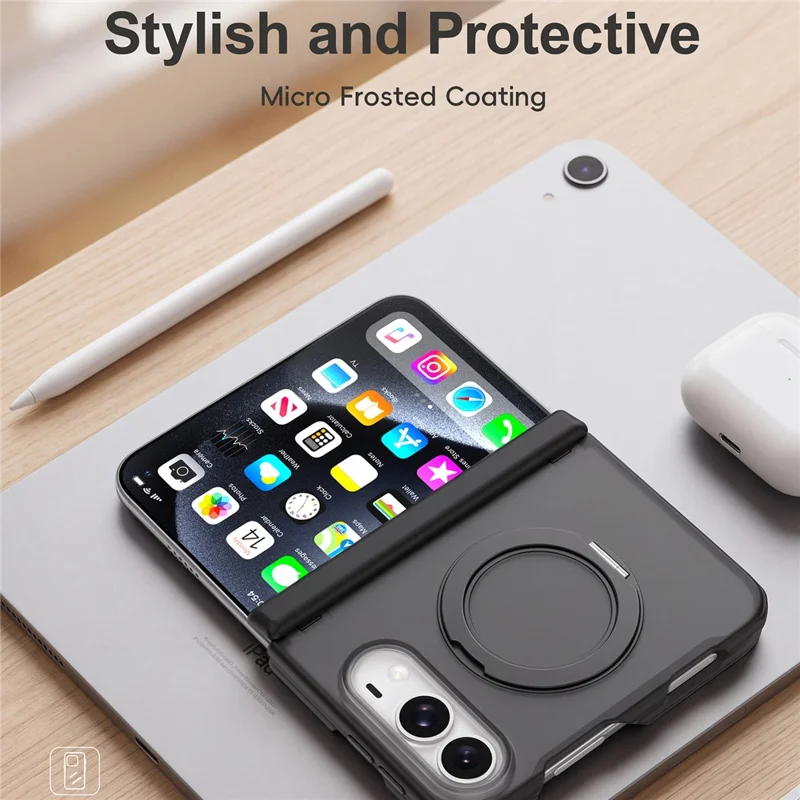 For iPhone Duo Case Rotationsmagnetisk kickstand gennemsigtig matte dæksel i PC + TPU - Sort