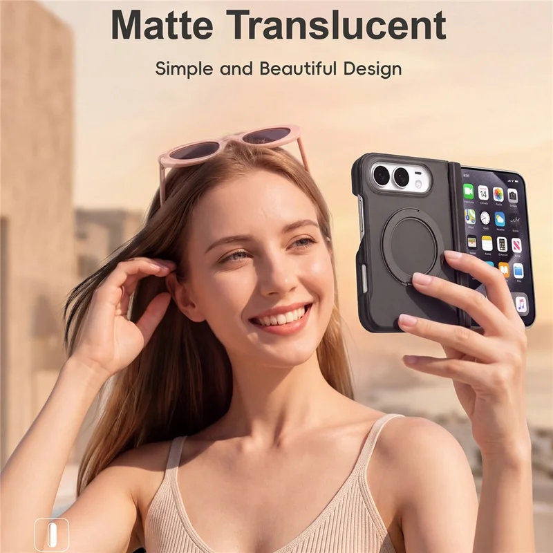For iPhone Duo Case Rotationsmagnetisk kickstand gennemsigtig matte dæksel i PC + TPU - Sort