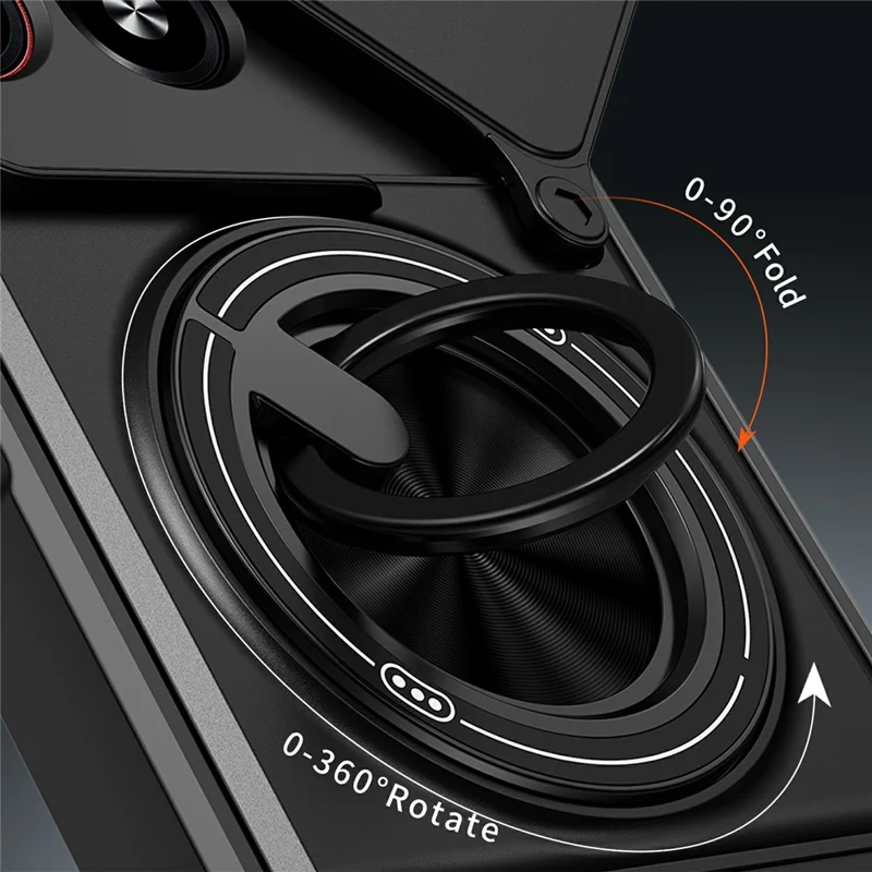 For ZTE Blade A55  /  A35 Magnetic Case Ring Holder Foldable Kickstand TPU PC Phone Cover with Camera Lens Slider - Black
