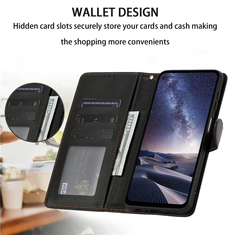 Wallet Case For iPhone 18 Pro Max  /  17 Pro Max Adjustable Stand Magnetic Clasp Imprint Square Leather Flip Phone Cover - Black