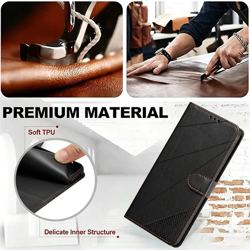 Wallet Case For iPhone 18 Pro Max  /  17 Pro Max Adjustable Stand Magnetic Clasp Imprint Square Leather Flip Phone Cover - Black